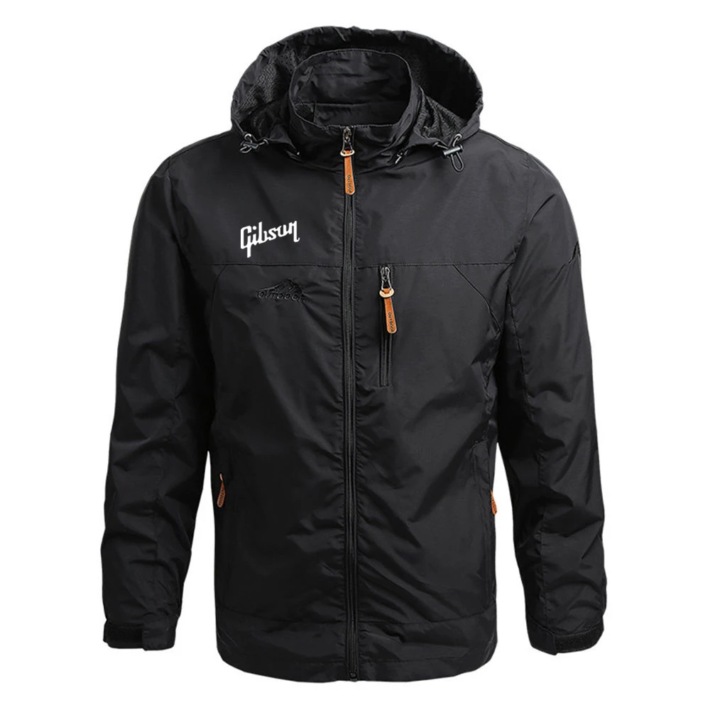 2025 Sprng And Autumn Man's Guitar Gibson Logo Print Retro Windbreaker Casual Jacket Coat Thicken Warm Premium Hoodies - Image 2