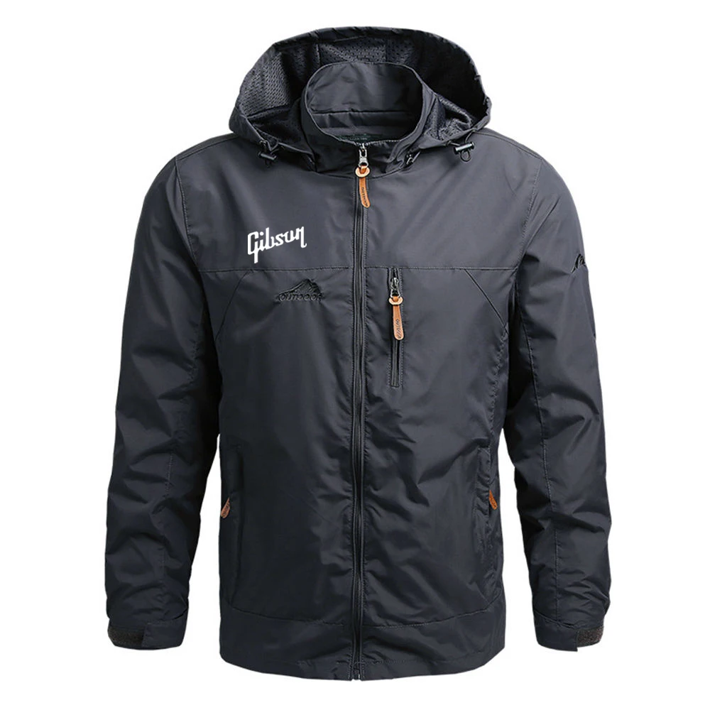 2025 Sprng And Autumn Man's Guitar Gibson Logo Print Retro Windbreaker Casual Jacket Coat Thicken Warm Premium Hoodies